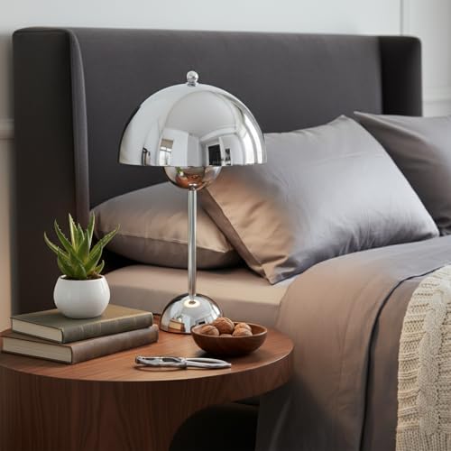 BARCELONA LED Lampe de Table Chrome Métal, Design Rétro Moderne Classique et Luxueuse, Éclairage Indirect Doux Élégante, Durable, Style Vintage...