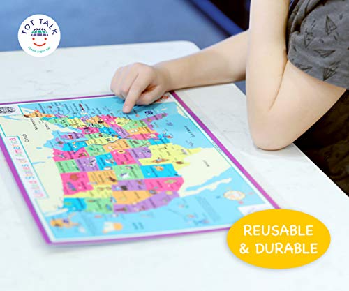 Tot Talk Usa Map – Kids' Educational Placemats For Dining Table Or Classroom – Made In Usa, Reusable, Fun Learning Tool To Learn Usa Geography - Double Sided Usa Placemat #TOP3