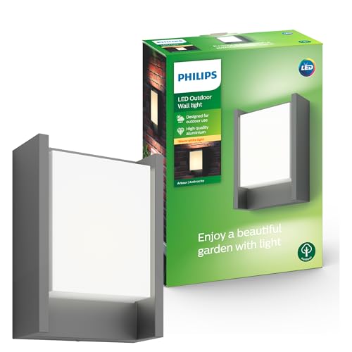 Philips Arbour LED Outdoor Wandleuchte (6 W), wetterfeste Außenleuchte mit warmweißem Licht, energiesparende LED Beleuchtung, anthrazit, Grey