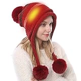 Beheizte Mütze Damen Sale, USB Beheizte Strickmütze mit Ladekabel Frauen Bequeme Heizung Elektrisch Wiederaufladbare Wintermütze,Warme Batteriebetriebene Waschbare Wärme Mütze Geschenke für Frauen