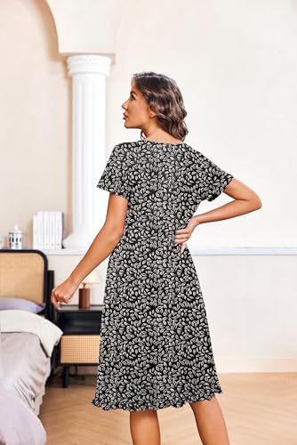 Image of Ekouaer Nightgowns for Women with Pockets Button Front Short Sleeve House Dresses Floral Print Mumu Dress