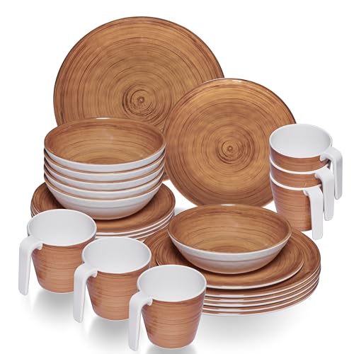 Melamin Geschirr Set Braun für 6 Personen - 24 Teile mit stapelbaren...