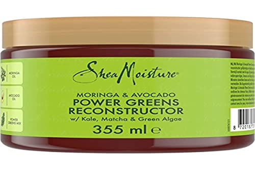 SheaMoisture - Mascarilla capilar de moringa y aguacate Power Greens sin sulfatos ni silicona, reconstructor para cabello débil, opaco, rizado, 355 ml