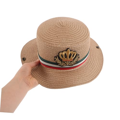 VALICLUD Girls Boys Boys and Girls Straw Sun Hat Breathable and Comfortable Wide Brim Beach Hat Straw Summer Khaki4