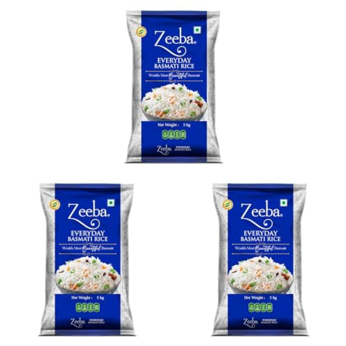 Image of Zeeba Everyday Basmati Rice 5 Kg, Perfect for Everyday Cooking (Cooked length upto 14mm*) (Pack of 3)