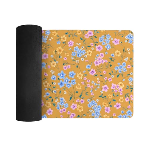 Image of Yellow Flowers Extended Gaming Mouse Pad, with Stitched Edges Large Mouse Pad Desk Protector, Rubber Base Mousepad Keyboard Mouses Mat for Work Game Office Home- 32 inch X 16 inch Inch