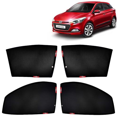 Image of KINGSWAY Car Sun Shade Curtains Only Compatible with Hyundai Elite i20 (2014 to 2017) | Z-Black Fix-Type (Non-Magnetic) | UV & Heat Protection | Pack of 4 Pcs