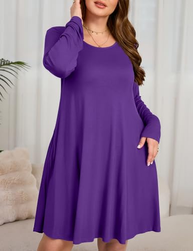 JollieLovin Women Long Sleeve Dress with Pockets Plus Size Swing Casual Loose Tshirt Dresses2