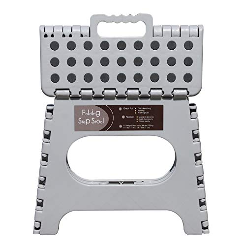 Image of Non-Slip Folding Step Stool, Sturdy Safe Enough - Holds up to 300 Lb - 11 inch Footstool for Adults or Kids, Folding Ladder Storage /Opens Easy, for Kitchen,Toilet,Camping (Light Grey, 11'')
