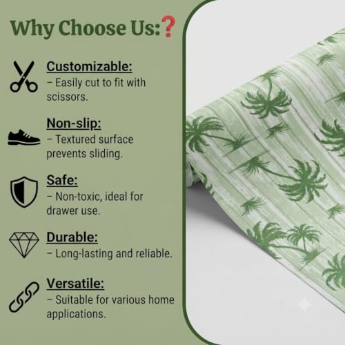 Image of Dribble (45cm X 300cm) Eva Shelf Liner Mat Roll, Non Slip Drawer & Cabinet Liner for Kitchen, Waterproof Oilproof Washable Fridge Mat, Anti Skid Multipurpose Mat (Palm Paradise Green)