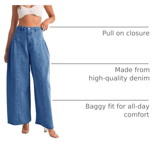 PLNOTME Womens Baggy High Waisted Jeans Loose Boyfriend Wide Leg Side Pleated Denim Pants — view 4