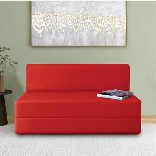 Foldable Foam Sofa Cum Bed, Floor Sofa, Lounger, Red Soft Fabric ...