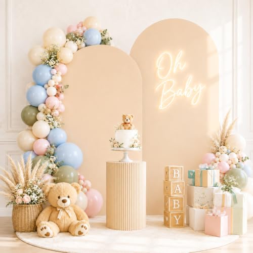 Image of 2 Pack Arch Backdrop Stand and Cover Set (7.2FT /6FT), Balloon Arch Stand | Metal Background Arch Stand, Backdrop Arch Frame, Wedding Arch for Backdrop (Apricot Cover)