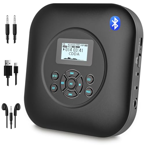 Tragbarer cd player bluetooth mit lautsprecher wiederaufladbarer 1800mah discman cd player tragbar mit stoßschutz anti-skip-schutz kompakt cd spieler für erwachsene studenten kinder ältere