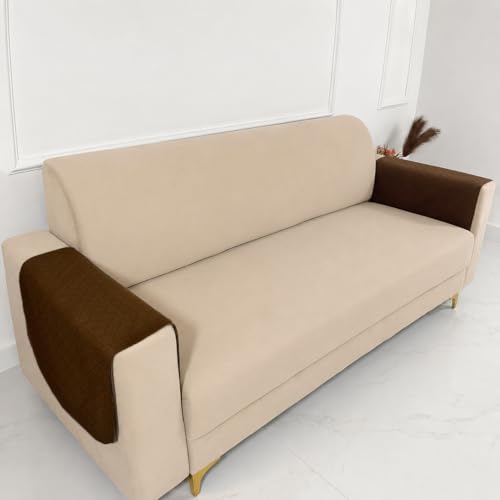 Image of Homerz Premium 'Surya Series' Sofa Cover | Stylish Sofa Protector | Net Fabric | Anti-Stain & Washable Slip Cover Exact Size Antislip (New Jerry Brown, 2 Pc Armrest, Armrest)