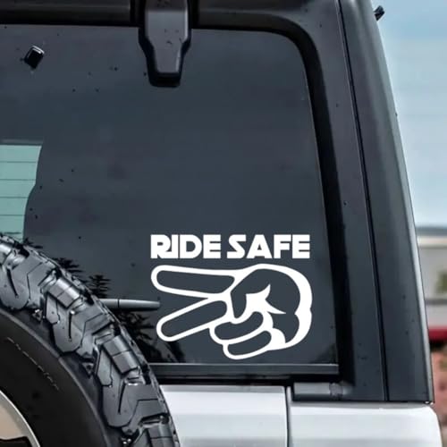 Image of 2PCS Ride Safe 2 Fingers Down Vinyl Decal 5.51 inchx4.31 inch for Motorcycles, Cars, Windows - Biker Respect Design, Waterproof & Durable Car Decal Sticker | #AZ79 (White)