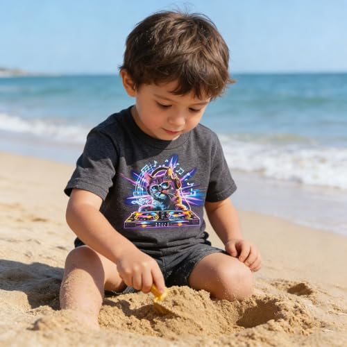 Funnycokid Toddler Boys Shirts Size 5 6 T-Shirts Kids Tops Tees Graphic Short Sleeve Gray Neon Cat 5-6 Years - image 5