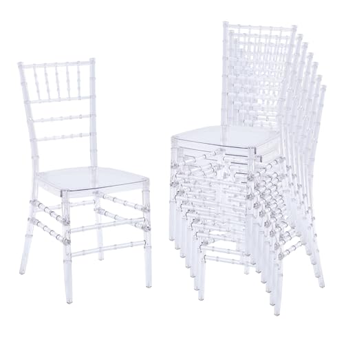 FMD Clear Chiavari Chairs Set of 8, Transparent Acrylic Armless Stacking Chairs for Wedding Banquet Event