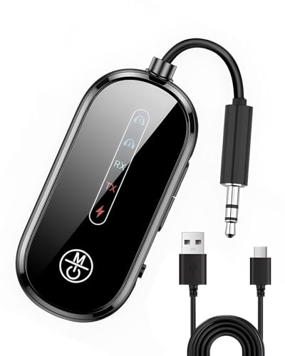 Bluetooth Receiver Transmitter 2 in 1 Airplane Wireless Bluetooth 5.4 Adapter - Dual Connection for AirPods, All Headphones, Use with 3.5mm Aux Bluetooth Adapter for Planes, TV, Gym, 14H Playtime
