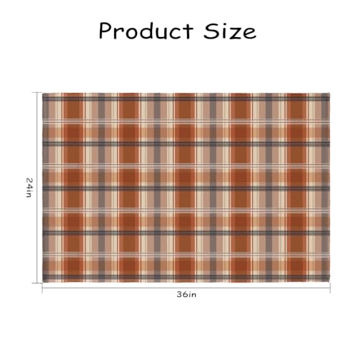 Fall Plaid Doormat Autumn Burnt Orange Buffalo Check Area Rugs 2x3 Farmhouse Thanksgiving Holiday Decorative Front Door Mat Washable Small Rugs for Entryway Bedroom Bathroom Laundry - Image 3