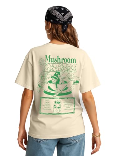Image of JUNEBERRY Pure Cotton Oversized Baggy Fit Round Neck Drop Shoulder Swan White Back Graphic Printed T-Shirt for Women /Girls