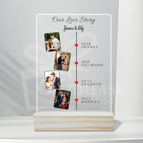 Image of Giftplease Customized Photo And Text Frame With Wooden Stand | Personalised Printed Photo Frame | Gift | Birthday | Anniversary (Transparent, 5MM, 6 * 8 Inches), Tabletop