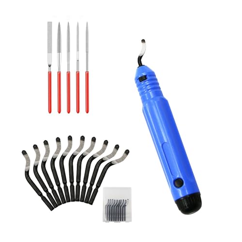 Entgrater Werkzeug, 360° Entgratwerkzeug, Universal Handentgrater mit 10 Stück Ersatzklingen und 5 Diamant-Feilen, für Aluminium Kupfer Kunststoffgrat, 3D Druck