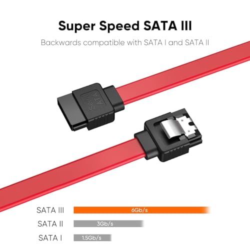 Image of Tobo SATA III Data Cable, Red, 6Gb /s High Speed, Backward Compatible with SATA I /II, 20 Pack (20, RED)