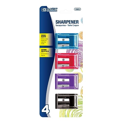 Bazic Pencil Sharpener Dual Blades W/Receptacle, Standard & Jumbo Size Pencils Crayon, Double Blade Sharpeners For Office School (4/Pack), 1-Pack #TOP9