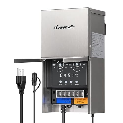 DEWENWILS 200W Low Voltage Landscape Lighting Transformer, 120V to 12V/14V, Outdoor Landscape Transformer with Photocell Sensor & Timer, Weatherproof, Multi Zone for Spotlight, Patio Light, 