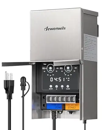 DEWENWILS 300W Low Voltage Landscape Transformer, Multi Zone, Outdoor Landscape Lighting Transformer with Photocell Sensor & Timer, 120V to 12V/14V, Weatherproof for Deck Light, Pool Light, ETL Listed