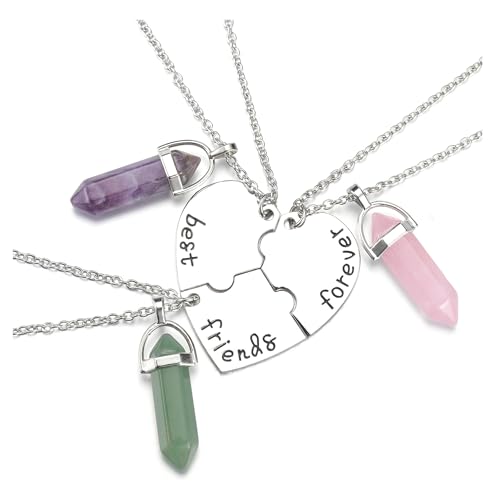 PESOENTH BFF Best Friend Necklace for 3- Healing Crystal Friendship Necklaces BFF Gifts Women...