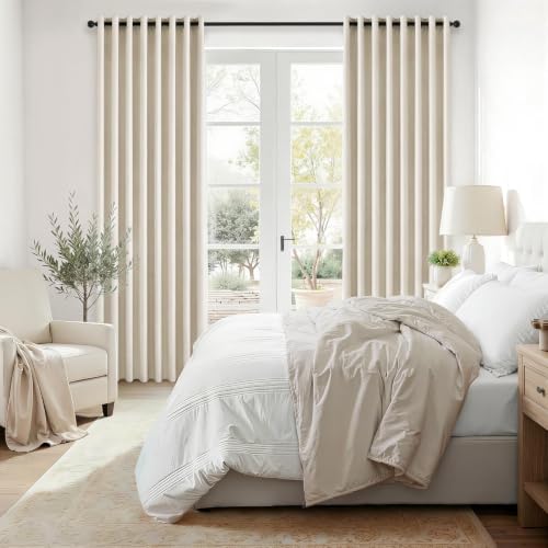 Beige White Room Darkening Linen Curtains for Bedroom 84 Inch Long, Grommet Curtains & Drapes for Living Room Nursery Energy Efficient Panels for Sliding Glass Door 52W x 84L (2 Panels) by Drapenova - Used condition - Image 6