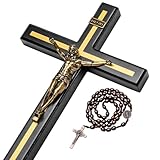 KUXBET 12 Inch Wall Crucifix With Wooden Cross Necklace, Catholic Wooden Jesus Christ Wall Hanging for Home Decor