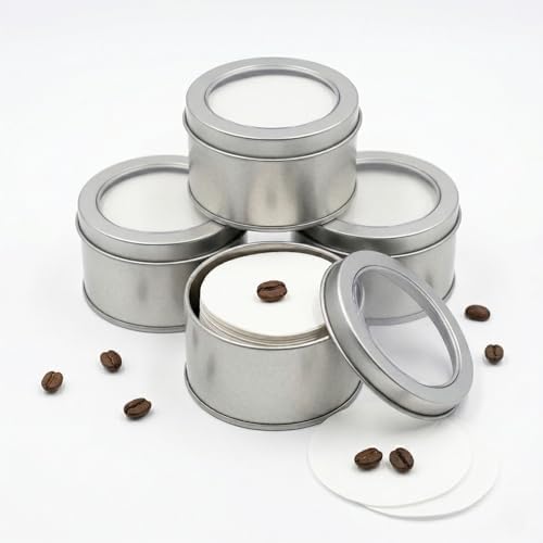 4-Pack Espresso Filter Paper (400 Count) - 58mm Round Espresso Paper Filter with Visual Window Tins, Pure Natural Wood Pulp, Additive-Free, Professional Double Protection image 2