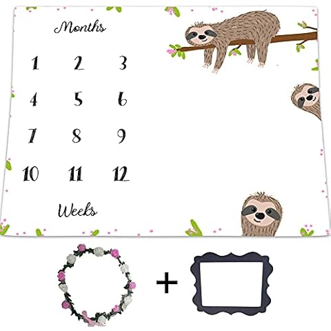 LUCKBTY Baby Milestone Blanket for Baby Boy Girl - Sloth Branch Perfect Baby Age Blanket Newborn Growth Chart Blanket - New Moms Set Baby Shower 48"x40" BTZMLU38 Cover