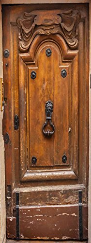 Doorpix 30X80 Inch 3D Door Mural Wrap Glossy Bubble Free Sticker Rustic Italian Single Panel Wood Door With Lions Head Door Knocker - Peel And Stick - Easy-To-Clean, Durable #TOP2