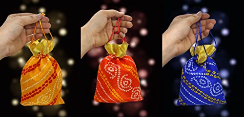 Genieland-24Pc-Big-Size-Designer-Bandhej-Potli-Organza-Pouch-Favour-Bags-Dry-Fruit-Diwali-large-Holiday-reusable-Christmas-Gift-Wrapping-bags-Multicolor-Potli-Indian-Housewarming-Return-Gift-Items