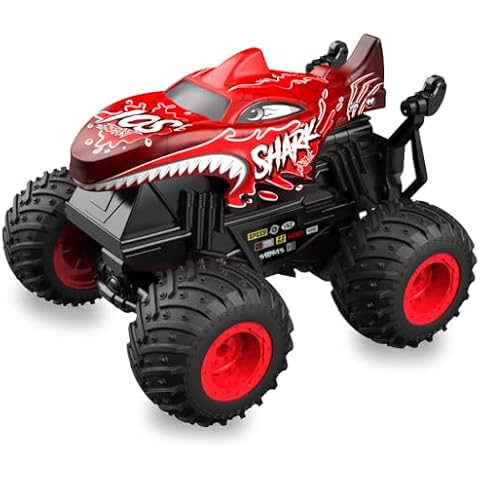 DDIOYIUR 1:20 RC Car for Kids, 2.4GHz Remotes, Red Shark Monster Truck Toys, All Terrain Stunt Remote Control Car with Music, Light, 2 Rechargeable Batteries, Gifts Presents for Boys/Girls Ages 3+ Cover