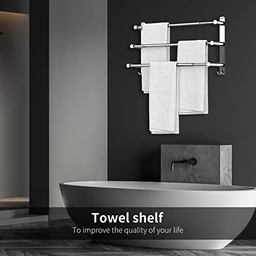 Stretchable 16-30 Inches Towel Bar For Bathroom Kitchen Hand Towel Holder Dish Cloths Hanger Sus304 Stainless Steel Rustproof Wall Mount No Drill Sdjustable (Three Bar) #TOP5
