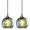 LBSQJ Gray Green Glass Pendant Lights Kitchen Island Lighting Globe Pendant Light Fixtures Modern Pendant Lighting for Kitchen Island Bedroom Living Dining Room Light Fixture(5.9in, 2-Pack)
