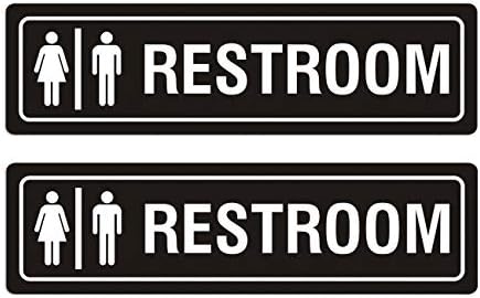 Restroom Sign Unisex for Business and Home, 7" x 2" Self-Adhesive Metal for Office Bathroom Toilet Wall or Door Decor, Easy Mounting UV-Protected (2 Pack)