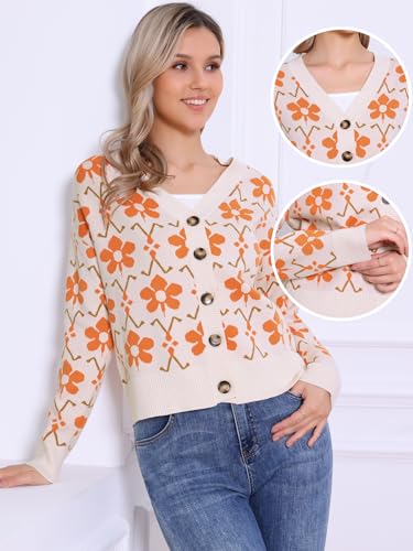Allegra K Open Front Cardigan Sweaters for Women Floral Print V Neck Button Down Long Sleeve Knit Sweater2