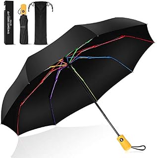 Windproof Travel Folding Umbrella Automatic, BESTKEE Large Rain Folding Compact Umbrella Portable Fast Drying with Auto Open/Close Button, Non-Slip Handle (Black.)