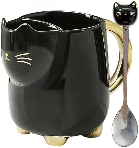Yuwu 17oz Cat Mug with Tea Bag Holder & Spoon – Cute Ceramic kitt...
