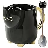 Yuwu 17oz Cat Mug with Tea Bag Holder & Spoon β Cute Ceramic kitty Coffee Cup Gift for Cat Lovers, Women, Girls β Tea Mug for Birthday, Christmas, Valentineβs Day(black)