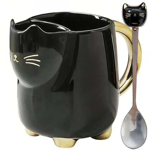 Bag Holder & Spoon &ndash; Cute Ceramic Kitty Coffee Cup Gift Fo
