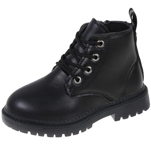 Kids Waterproof Lace-up Side Zip Ankle Combat Boots