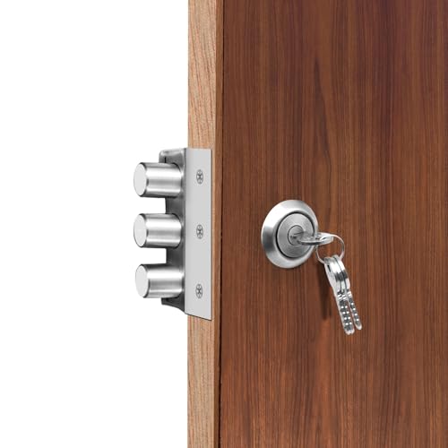 Image of VOLO Heavy Duty Tri-Bolt Rim Lock - Secure Dead Lock with Keys for Main Door, Single & Double Doors, Left & Right-Handed Use - Ideal for Home & Office (Pack of 1) (MT-01 (Satin))