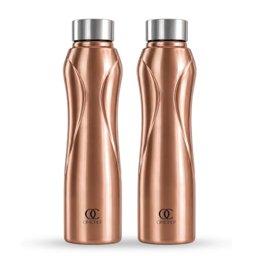 Image of Omichef Stainless Steel Water Bottle 1L (Pack of 2) | Copper Finish | Fridge Safe, Leak Proof, BPA Free | Ideal for Home, Office, School & Gym